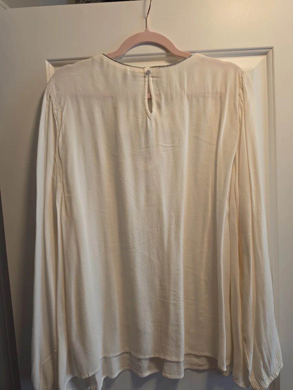 NWT J. Crew Cream Bow-Neck Long Sleeve Blouse With Rhinestones